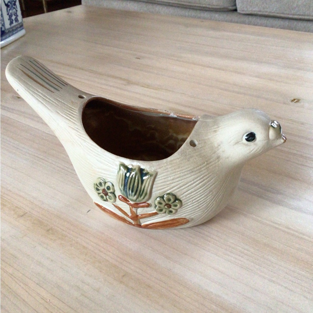 Vintage Dove Planter Hanging Spirtual Boho Pottery 1970s Matte Glaze Clay